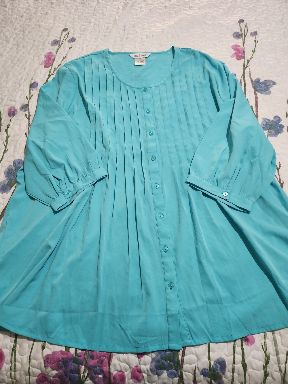 Ulla Popken Light Blue Pleated Button-Front Women’s Top